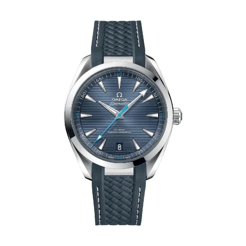 men's digital watches with manual display function -Seamaster Aqua Terra 150M Co-Axial Master Chronometer 41mm - Blue on Rubber Strap