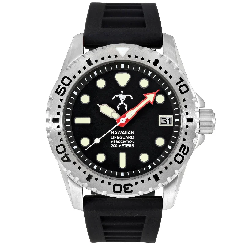 luxury men's skeletonized watches for watch lovers -Hawaiian Lifeguard Association Silver Black luxury men's skeletonized watches for watch lovers -Hawaiian Lifeguard Association Silver Black