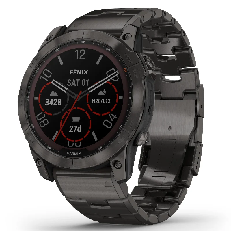 Unisex Oval Case Style Watches-Garmin Fenix® 7X Sapphire Solar Edition Carbon Grey DLC Titanium with Carbon Grey DLC Vented Titanium Band Smartwatch 010-02541-27 Unisex Oval Case Style Watches-Garmin Fenix® 7X Sapphire Solar Edition Carbon Grey DLC Titanium with Carbon Grey DLC Vented Titanium Band Smartwatch 010-02541-27
