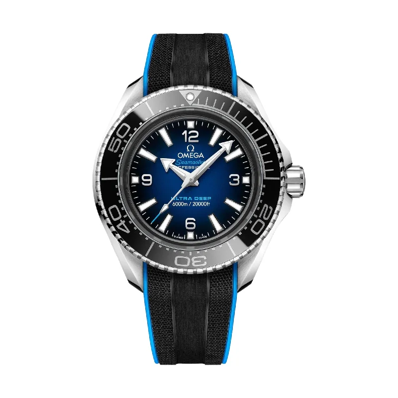 men's digital watches with tide display function -Seamaster Planet Ocean Ultra Deep 6000M Co-Axial Master Chronometer 45.5mm- Blue on Rubber Strap