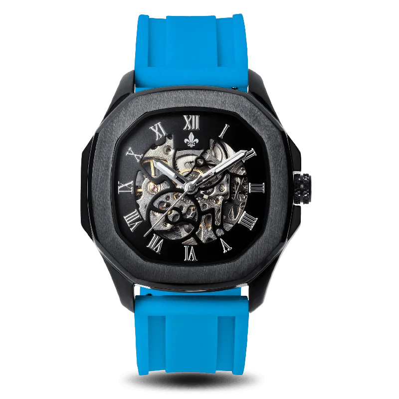 men's mechanical watches with double-domed design -The Avalon Black + Blue Silicone Strap men's mechanical watches with double-domed design -The Avalon Black + Blue Silicone Strap