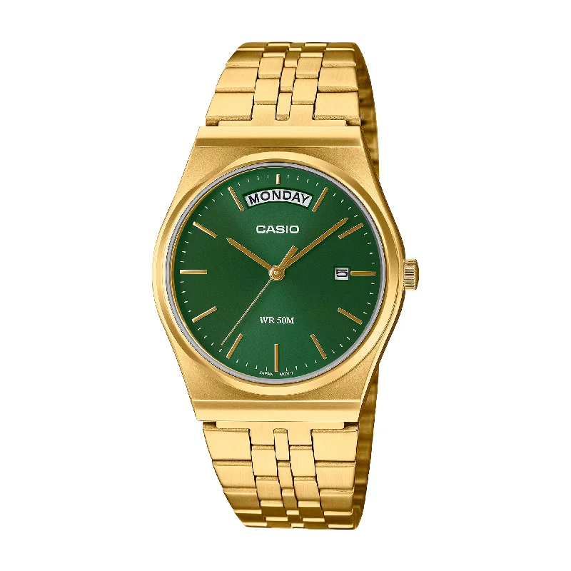 men's Cartier 24-hour design watches -CASIO GENERAL MTP-B146G-3AVDF STANDARD DIGITAL GOLD MEN WATCH