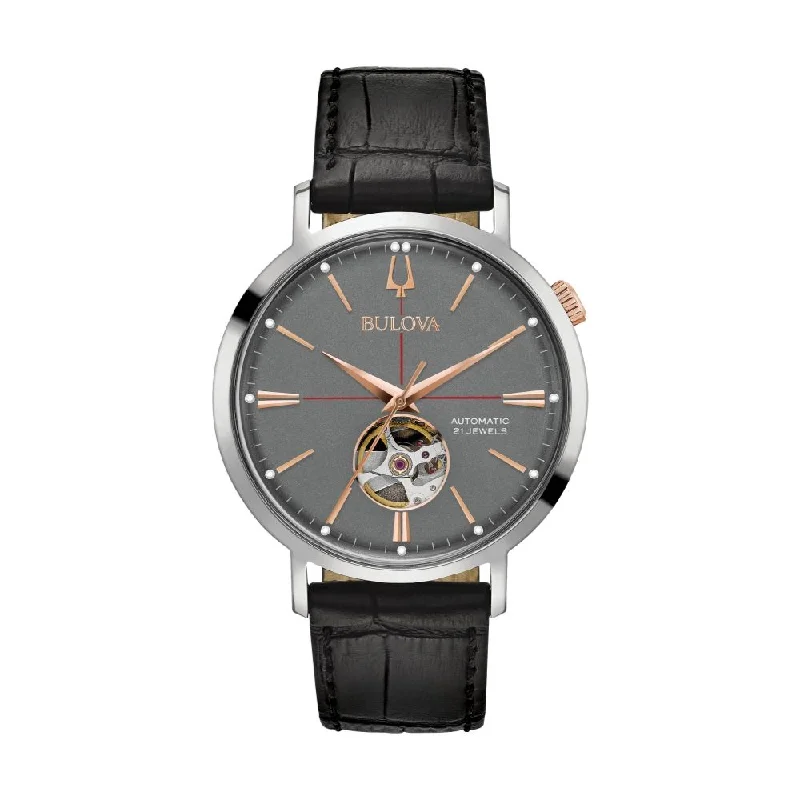 men's dive watches with leather straps -Aerojet Grey Dial Open Aperture