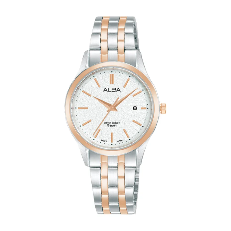 women's mechanical watches with gold accents -ALBA AH7BR6X PRESTIGE QUARTZ 3 HANDS DATE WOMEN WATCH
