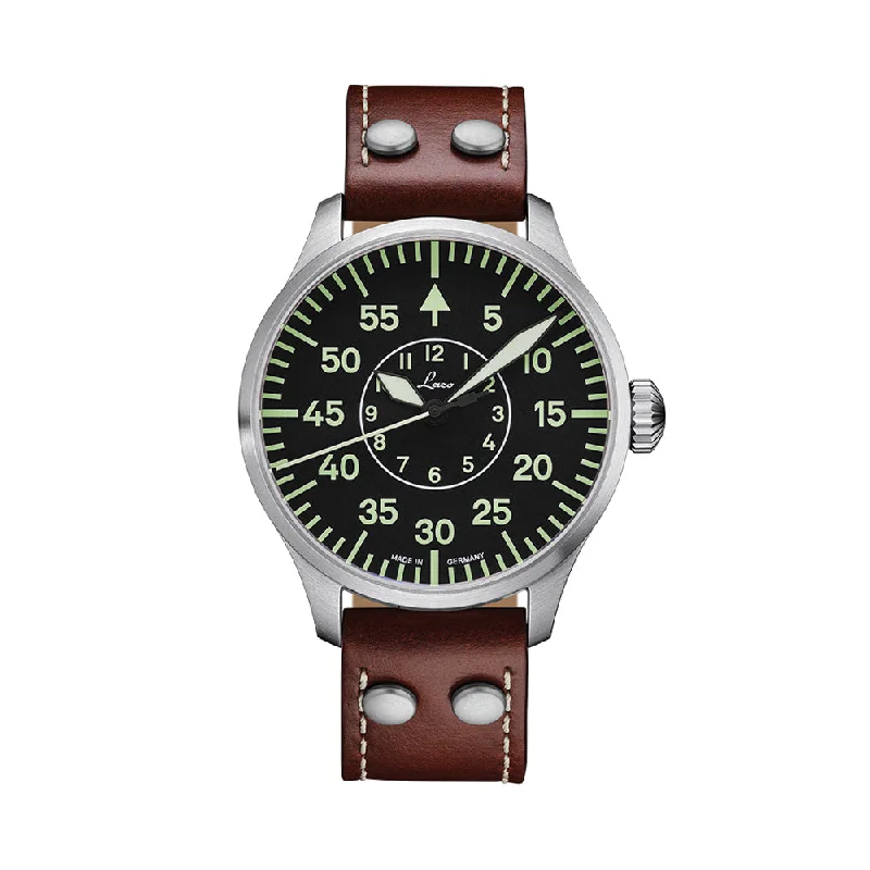 men's GMT watches with vintage design -Pilot Watch Basic Aachen 42mm - Black on Leather Strap men's GMT watches with vintage design -Pilot Watch Basic Aachen 42mm - Black on Leather Strap