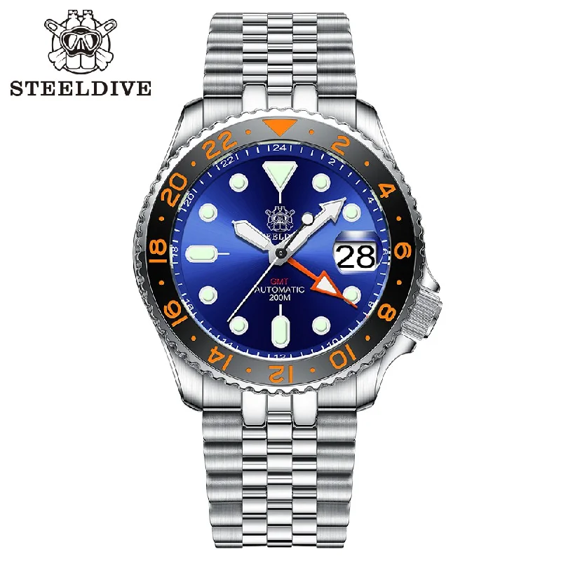 men's GMT watches for recreational pilots -Steeldive SD1994 SKX007 NH34 GMT Watch