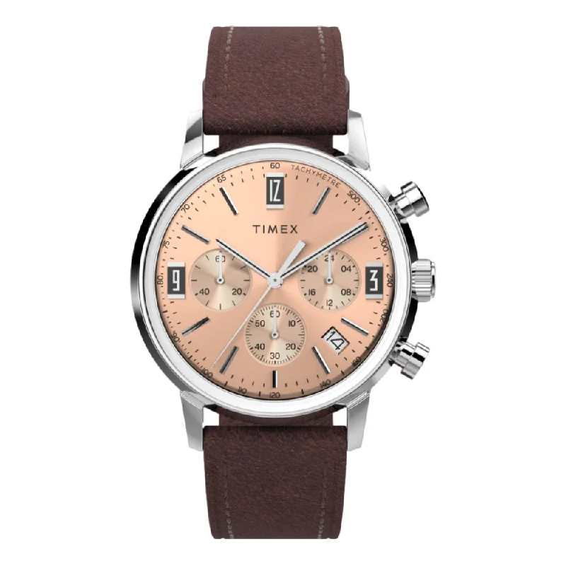 men's GMT watches with scratch-resistant style design -Marlin Quartz Chrono 40mm Salmon Dial men's GMT watches with scratch-resistant style design -Marlin Quartz Chrono 40mm Salmon Dial