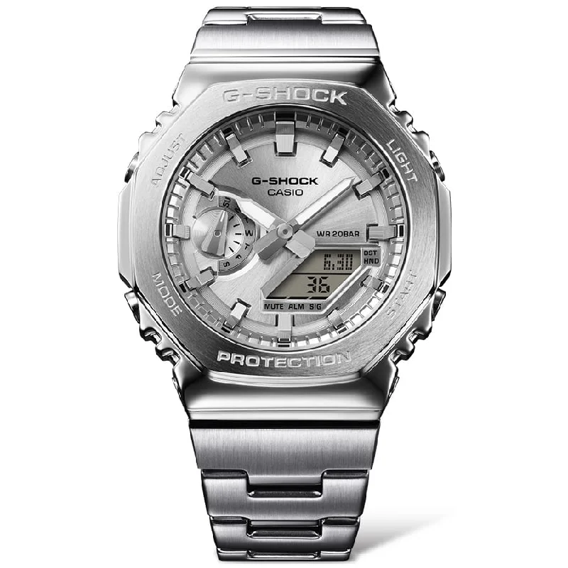 men's skeletonized watches with date display -G-Shock GM2110D Metal Ana-Digi Silver