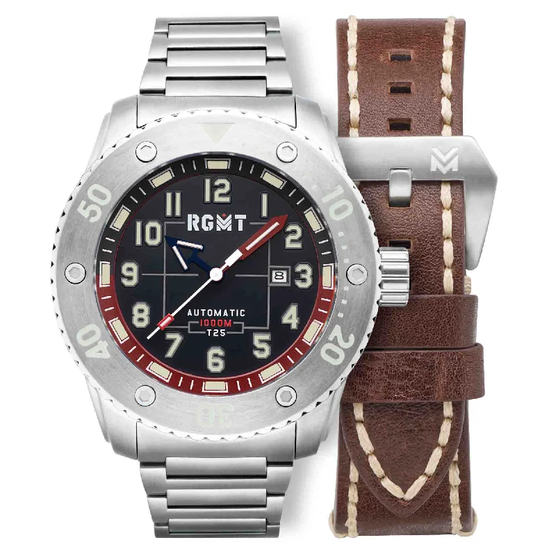 men's field watches with interchangeable style straps -RGMT All-Brite Tritium Automatic Grease Black men's field watches with interchangeable style straps -RGMT All-Brite Tritium Automatic Grease Black