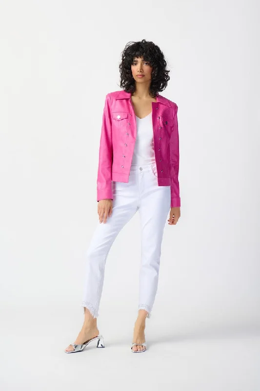 Joseph Ribkoff Bright Pink Foiled Suede Jacket With Metal Trims