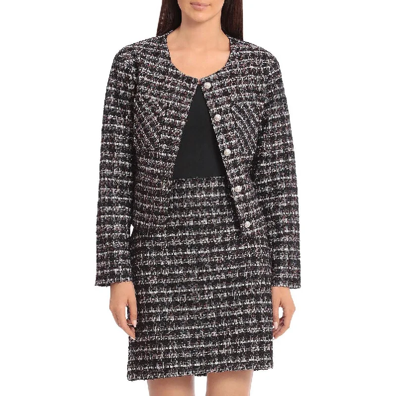 Bagatelle Womens Tweed Metallic Collarless Blazer