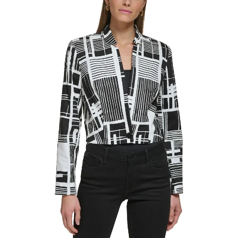 DKNY Womens Printed Cotton One-Button Blazer