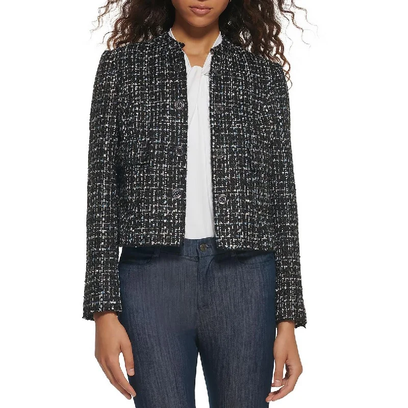 Tommy Hilfiger Womens Tweed  Collarless Blazer