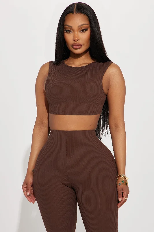 Hold Position Ribbed Active Top - Brown