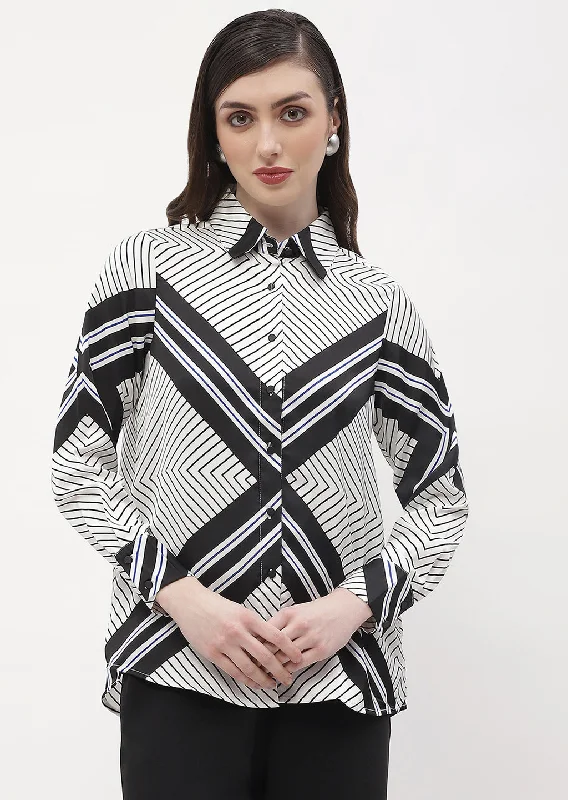 Madame Geometric Print Black Regular Shirt