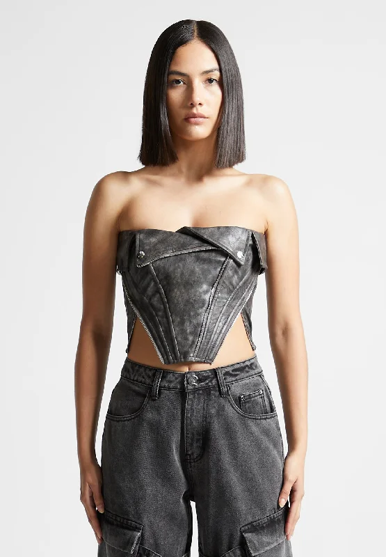 Vintage Vegan Leather Biker Corset - Grey