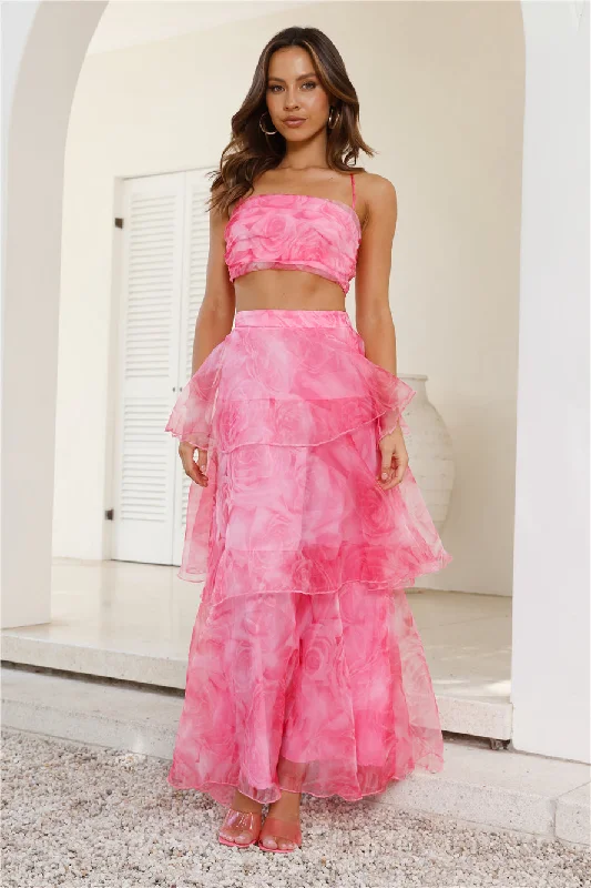 Worthy Of Roses Frill Crop Top Pink