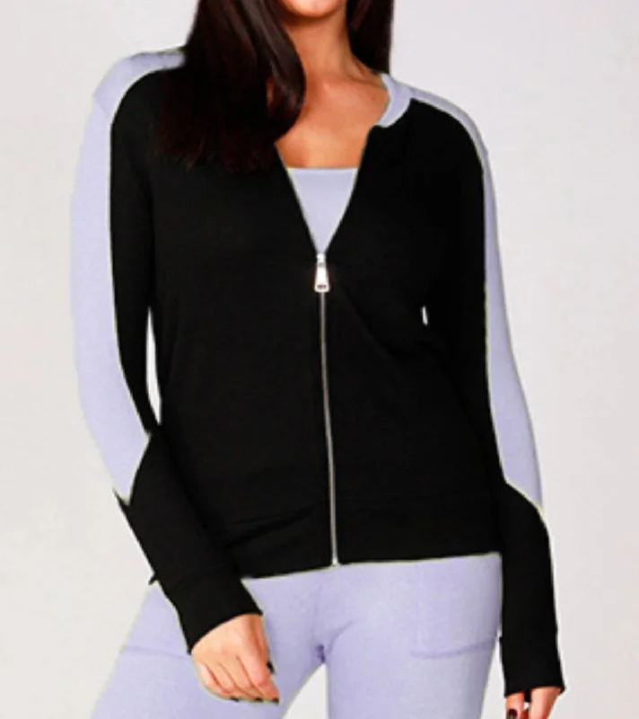 Zip Bomber Jacket In Black/lilac